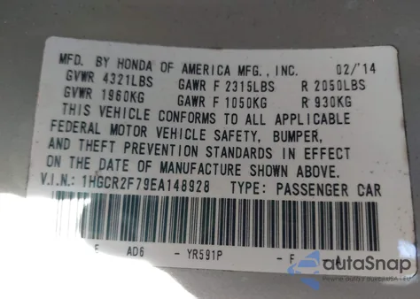 2014 Honda Accord Ex from USA, damaged, VIN 1HGCR2F79EA148928